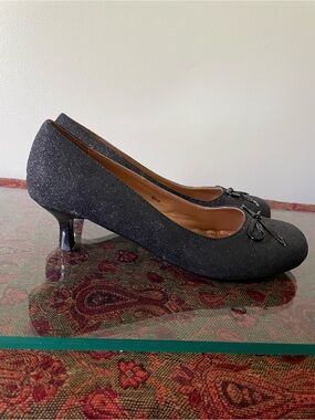 Vincci Black Glitter Ballet Pump with Bow